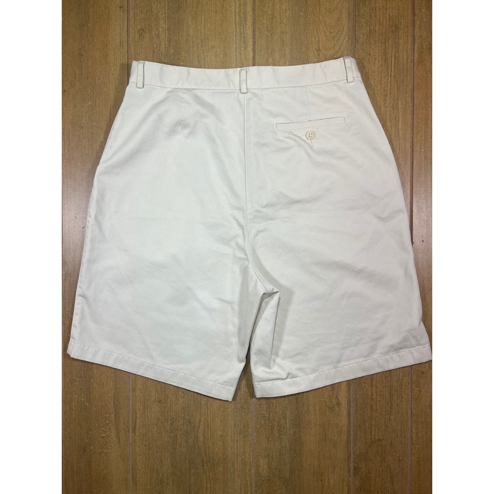 LL Bean Womens Pleated Chino Shorts Cream Off White High Rise Cotton Twill 14